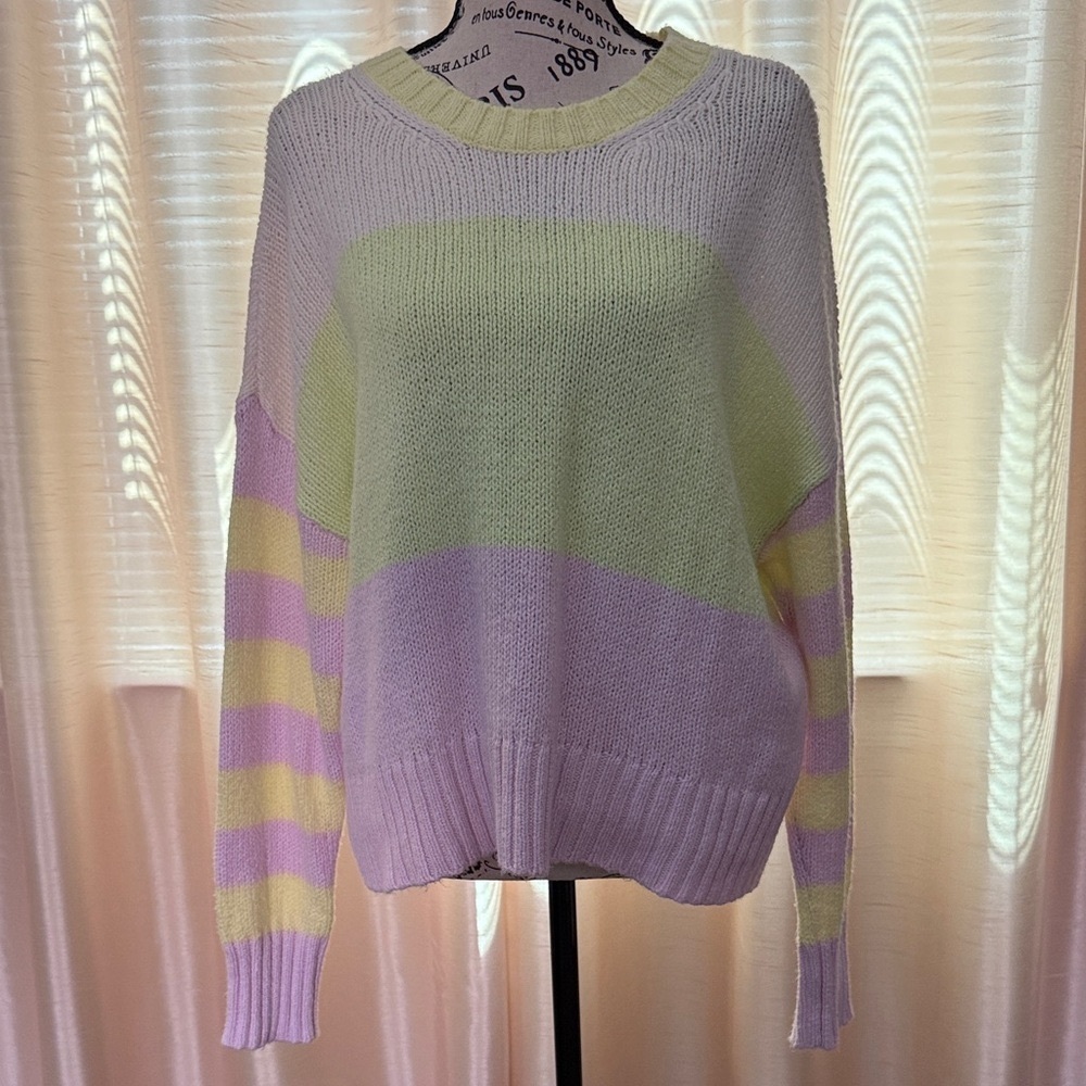 American Eagle Outfitters Pastel Striped Relaxed Sweater